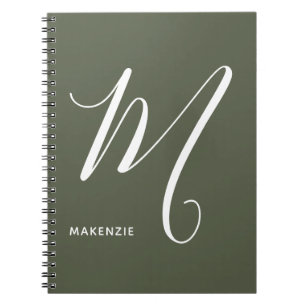 Cuaderno Letra simple manuscrita monogramada M Chive verde