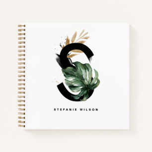Cuaderno Letra trópica de hojas S Monograma personalizado