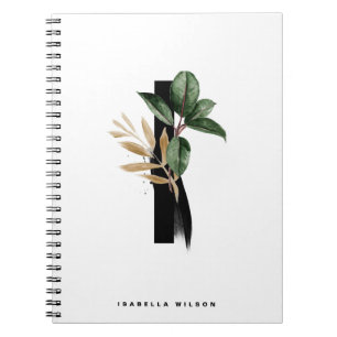Cuaderno Letra tropical verde I monograma personalizada