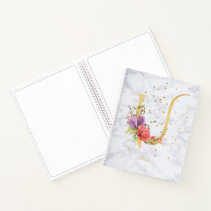Cuaderno Letra U de monograma dorado en acuarela de mármol 