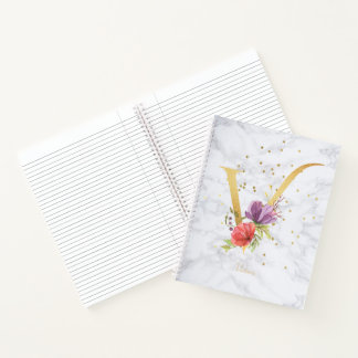 Cuaderno Letra V de monograma dorado acuarela mármol modern