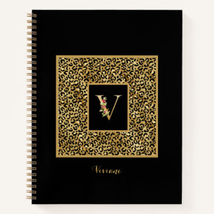 Cuaderno Letra V de monograma personalizado en oro de leopa