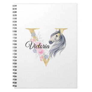 Cuaderno letra V personalizada monograma con caballo 