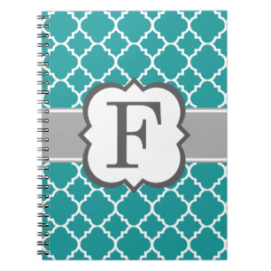 Cuaderno Letra Verde azulada azul monograma F quatrefoil