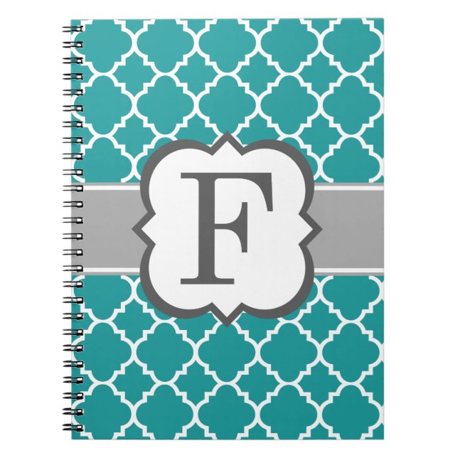 Cuaderno Letra Verde azulada azul monograma F quatrefoil (Frente)