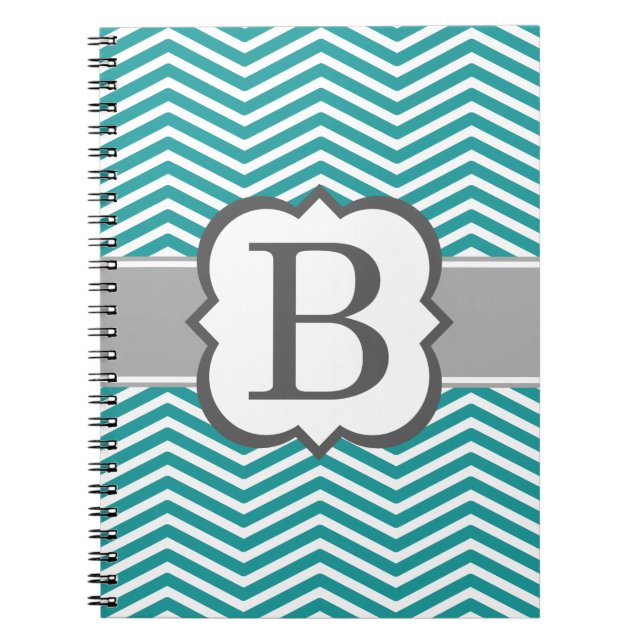 Cuaderno Letra Verde azulada monograma blanco B chevron (Frente)