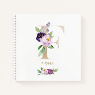 Cuaderno Letra violeta de Relieve metalizado dorado floral