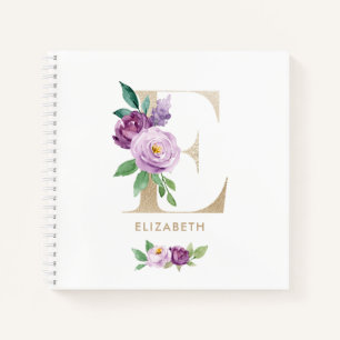 Cuaderno Letra violeta de Relieve metalizado dorado floral