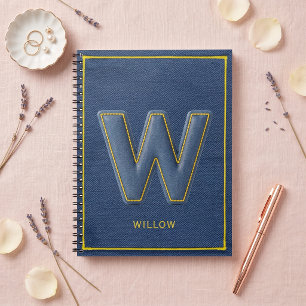 Cuaderno Letra W de monograma con falso denim cosido en ama