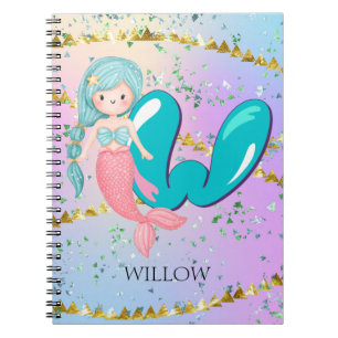 Cuaderno Letra W Monograma Acuarela Cuta Cristales De Siren