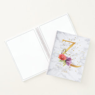 Cuaderno Letra Z de monograma dorado acuarela mármol modern