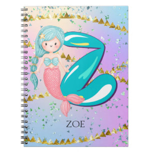 Cuaderno Letra Z Monograma Acuarela Cuta Sirena Nursera