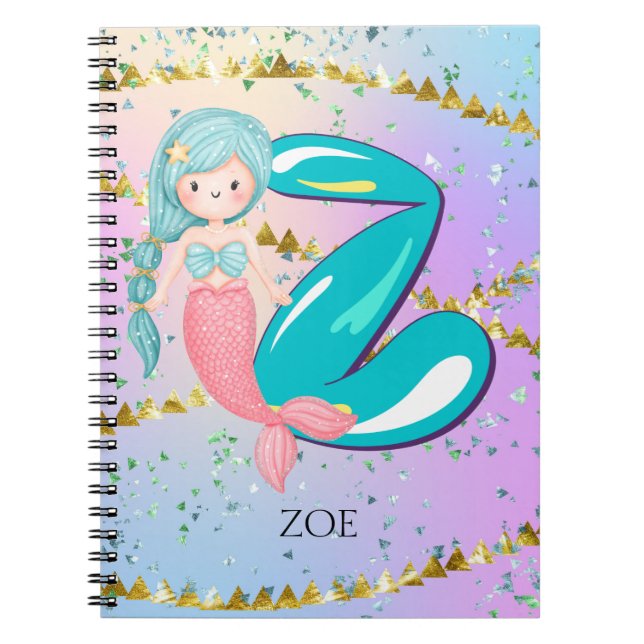 Cuaderno Letra Z Monograma Acuarela Cuta Sirena Nursera (Frente)