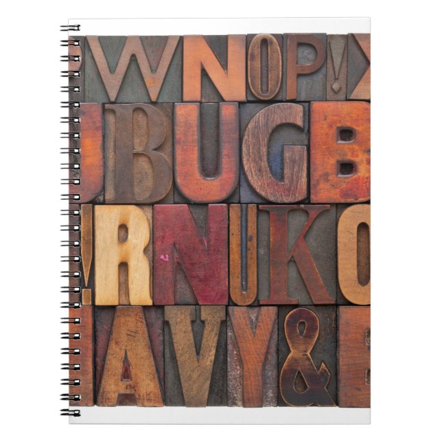 Cuaderno letras de alfabeto aleatorio - madera de interstic (Frente)