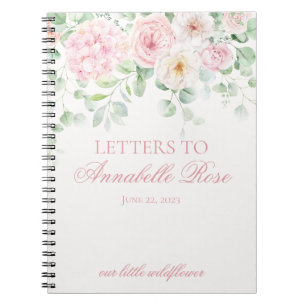 Cuaderno Letras de hidrangea floral rosada al cumpleaños