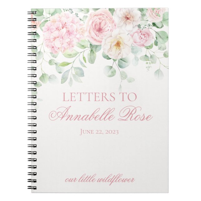 Cuaderno Letras de hidrangea floral rosada al cumpleaños (Frente)