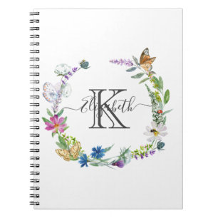 Cuaderno Letras de Monograma Caligrafía Mariposas Flores
