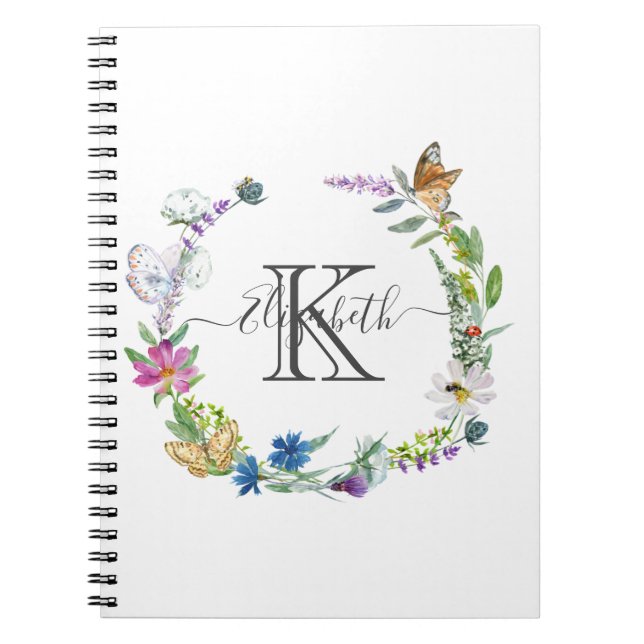 Cuaderno Letras de Monograma Caligrafía Mariposas Flores (Frente)