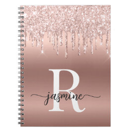 Cuaderno Letras de monograma con brillo de metal en rosa do