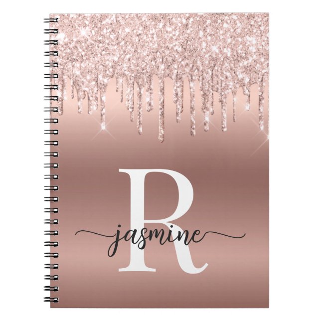 Cuaderno Letras de monograma con destellos de metal de oro  (Frente)