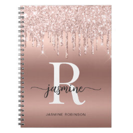 Cuaderno Letras de nombre monograma con gotas de brillo dor