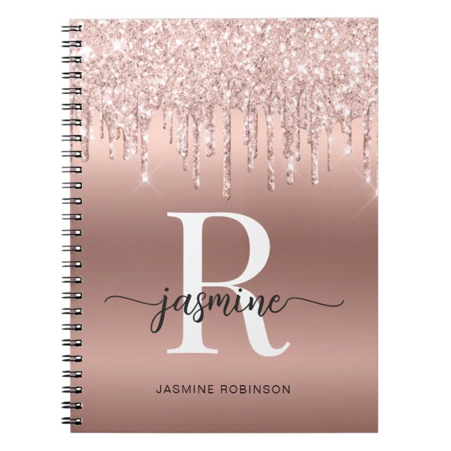 Cuaderno Letras de nombre monograma con gotas de brillo dor (Frente)