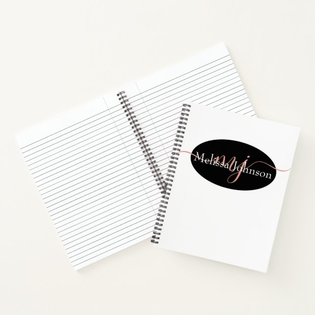 Cuaderno Letras doradas rosadas elegantes sobre negro    (Interior)