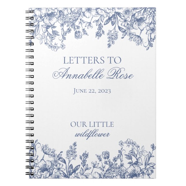 Cuaderno Letras Florales de Chinoisería Azul para Cumpleañe (Frente)