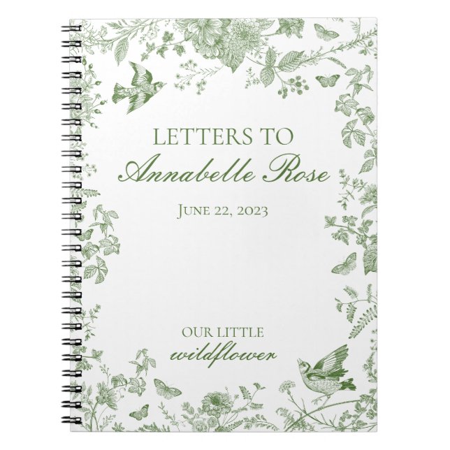 Cuaderno Letras florales verdes en toile para Chica de cump (Frente)
