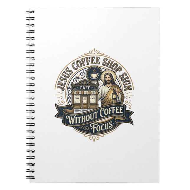 Cuaderno Letrero de tienda de café Jesús sin enfoque en el  (Frente)