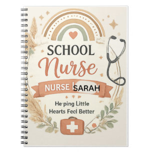 Cuaderno Letrero personalizado de enfermera escolar boho, E