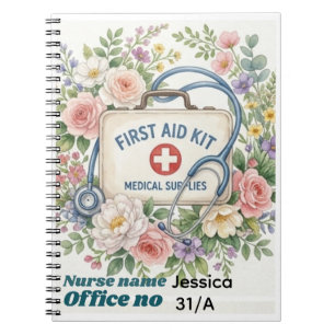 Cuaderno Letrero Personalizado de Enfermera Escolar, Floral