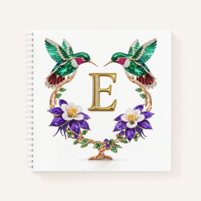 Cuaderno Letter E Jeweled Hummingbird Personalized Wedding  (Anverso)