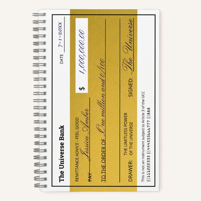 Cuaderno Ley de Atracción Cheque Elegante de Abundancia en  (Anverso)
