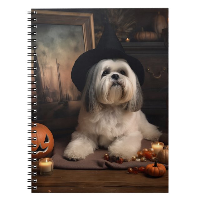 Cuaderno Lhasa Apso Calabazas Halloween Asustadizo (Frente)