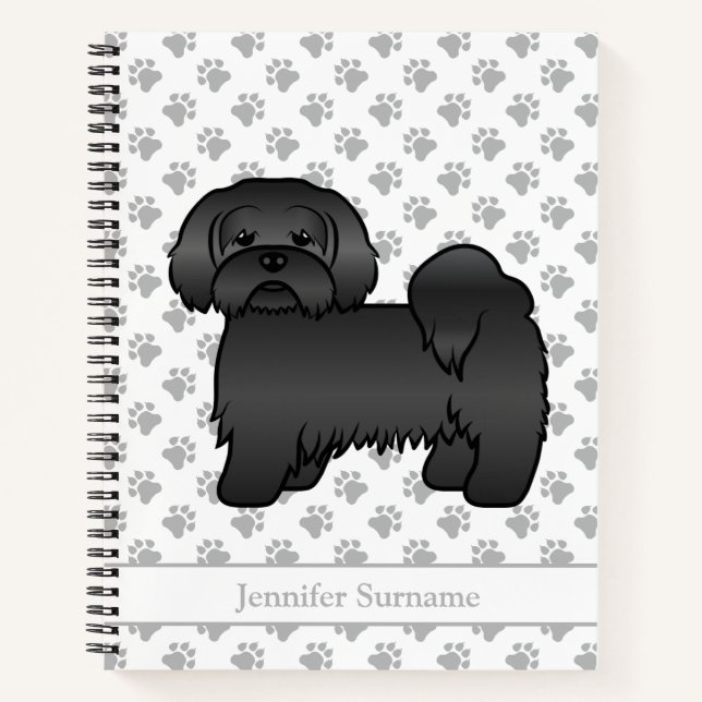 Cuaderno Lhasa Apso negro perro de dibujos animados lindo y (Anverso)
