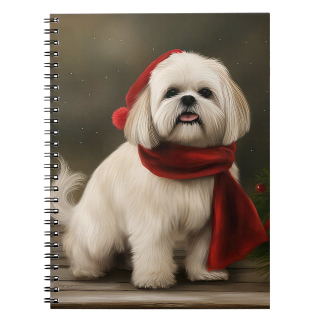 Cuaderno Lhasa Apso Perro en Navidad Nieve (Frente)