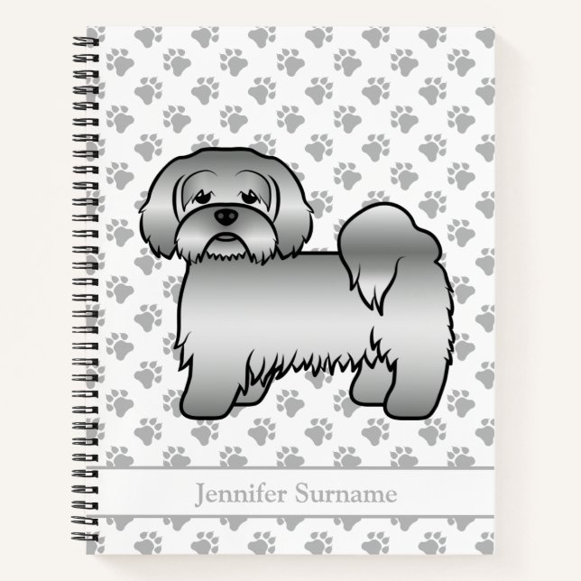 Cuaderno Lhasa Apso plateado perro de dibujos animados lind (Anverso)
