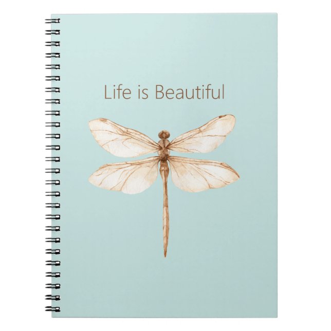 Cuaderno Libélula azul crema menta acuática marrón (Frente)