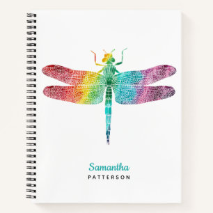 Cuaderno Libélula femenina personalizada acuarela arcoíris