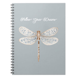 Cuaderno Libélula gris azul bronce blanco