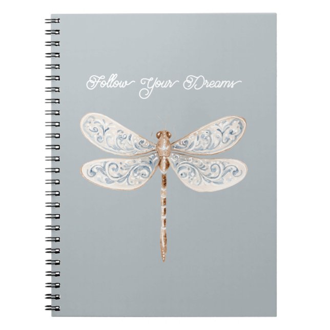 Cuaderno Libélula gris azul bronce blanco (Frente)
