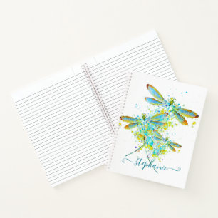 Cuaderno Libélula teal personalizada con salpicaduras 