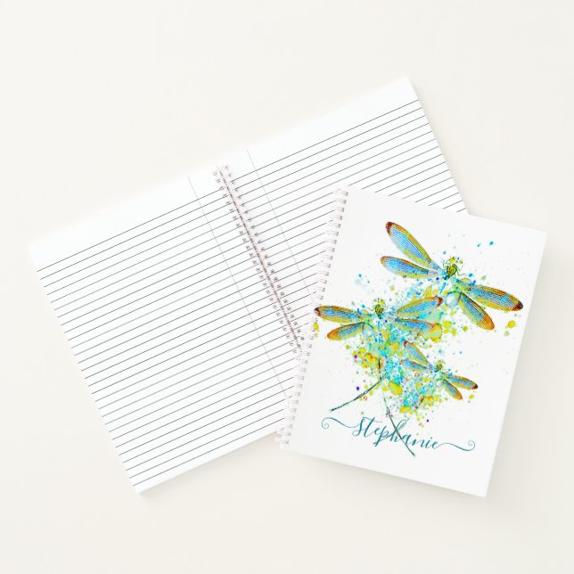 Cuaderno Libélula teal personalizada con salpicaduras  (Interior)
