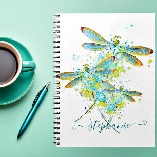 Cuaderno Libélula teal salpicada personalizada 