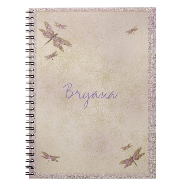 Cuaderno Libélulas púrpura y dorado Diario de libélula pers (Frente)
