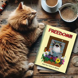 Cuaderno Libertad Escape Divertido Gato Amarillo Floral Ven