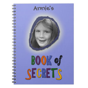 Cuaderno Libro azul de secretos con la foto de encargo y el
