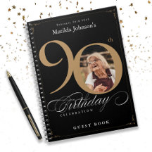 Libro Black 90 Birthday Gold Elegant Script Guestb