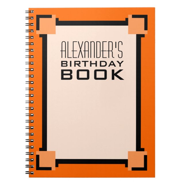 Cuaderno Libro de arte decenal de cumpleaños naranja (Frente)